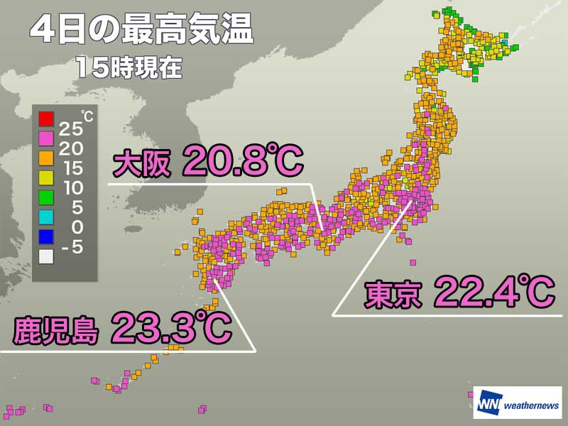 
東京や大阪など今日は軒並み20℃超　明日は気温大幅ダウン
        