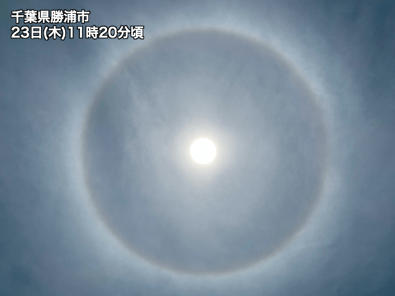 
千葉や神奈川など関東南部で太陽の周りに明るく光る環が出現
        