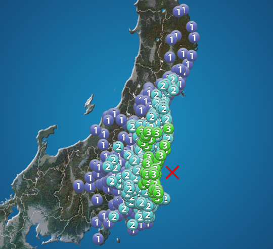 
福島県・茨城県・千葉県で震度3を観測する地震　津波の心配なし　M5.5
        