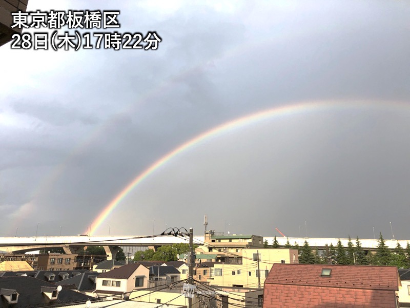 
東京の空に虹がかかる うっすらと副虹も出現
        