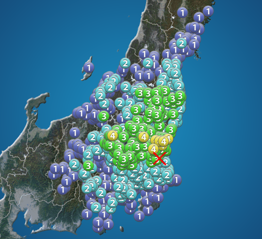 
関東で震度4を観測する地震　津波の心配なし
        