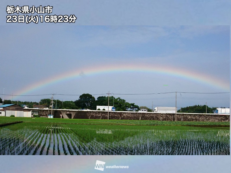 
栃木で虹　関東北部も日差し戻る
        