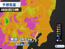 
明日は東京で本降りの雨　肌寒い体感となり体調管理に注意
        
