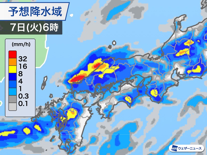 
明日も大雨警戒続く　九州北部や中国地方では線状降水帯のおそれも
        