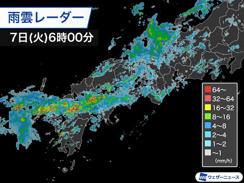 
九州には今朝も線状降水帯　土砂災害の危険度高く厳重警戒
        