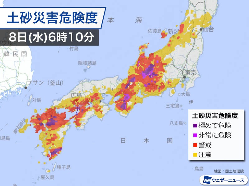 
激しい雨は近畿から東海に　岐阜県、長野県に大雨特別警報
        
