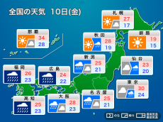 
明日10日(金)の天気　梅雨の大雨継続、被害拡大に警戒
        