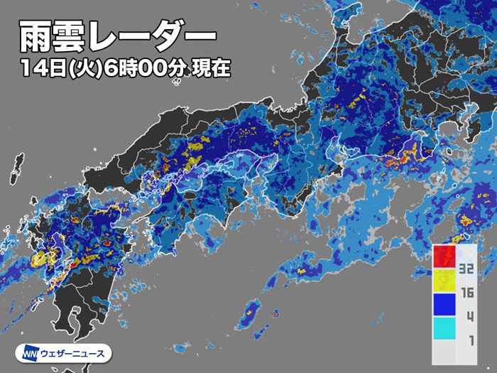 九州で1時間50mm超の非常に激しい雨　近畿や関東も雨が強まる予想