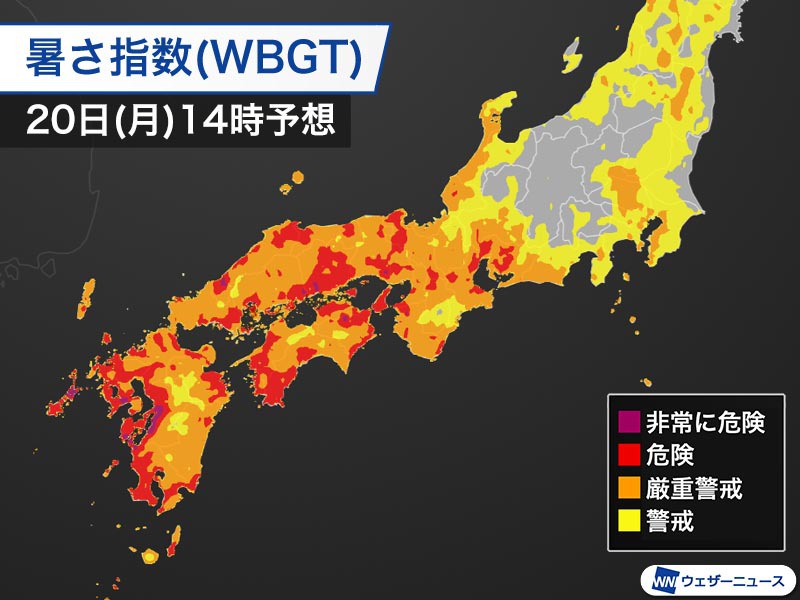 梅雨明けを思わせる暑い週明け　午後は35℃以上の猛暑日となる所も