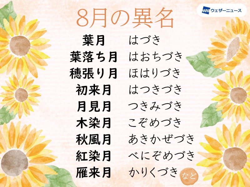 8月の異名「葉月」　語源からは早くも秋の気配