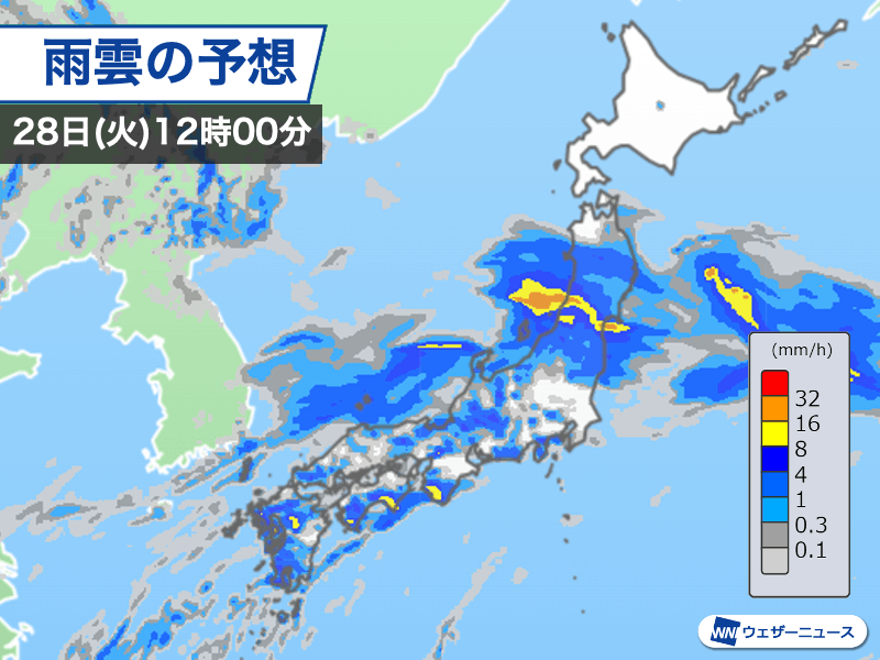 明日は北陸〜東北で激しい雨、線状降水帯の可能性も