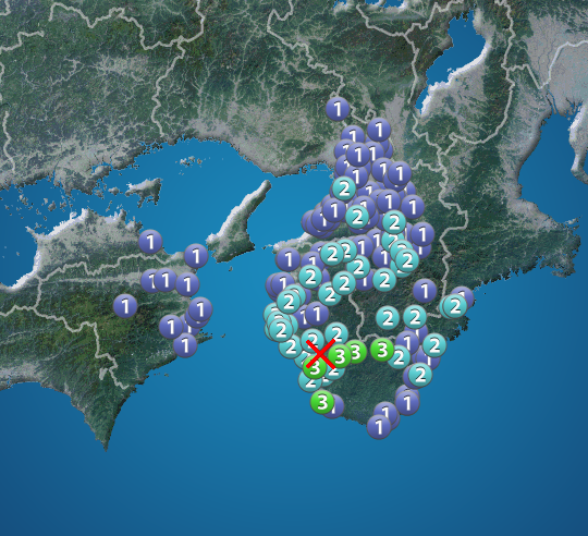 和歌山県で震度3の地震発生