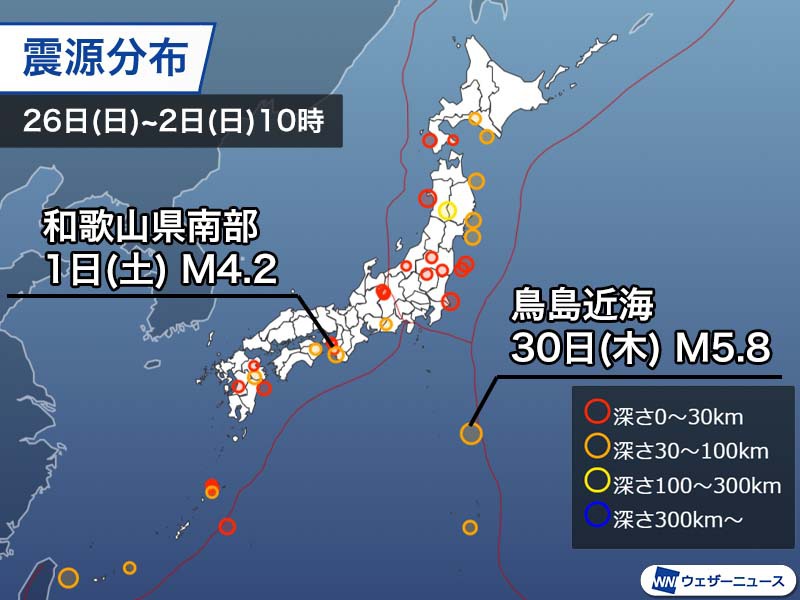 週刊地震情報 2020.8.2　7月30日(木)鳥島近海の地震で緊急地震速報も揺れはなし