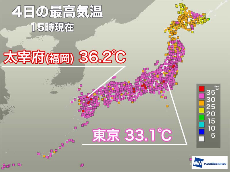 全国の70%以上が真夏日に　福岡では今年初めて猛暑日を観測
