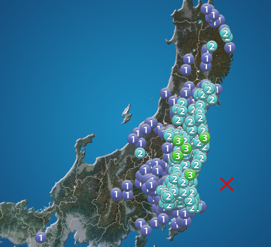 福島県・茨城県・栃木県で震度3の地震発生