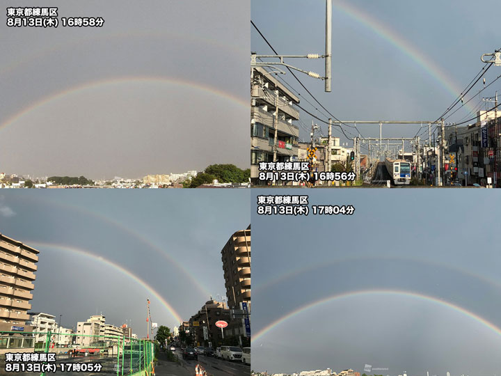 東京都心はゲリラ豪雨の後に虹が出現