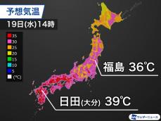 40℃前後の危険な暑さは明日も継続　猛暑日エリアは東北まで拡大