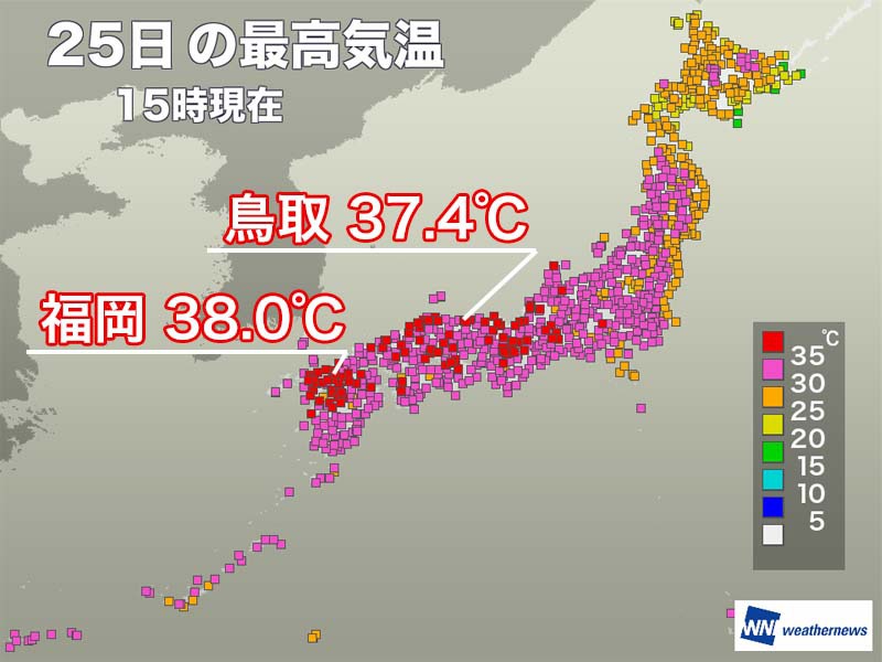 福岡で38.0℃と今年一番の暑さ　台風8号によるフェーン現象で100地点以上が猛暑日