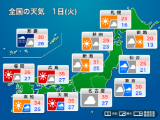 明日9月1日(火)の天気　沖縄は台風通過で外出不可　関東は雨でやや暑さ落ち着く