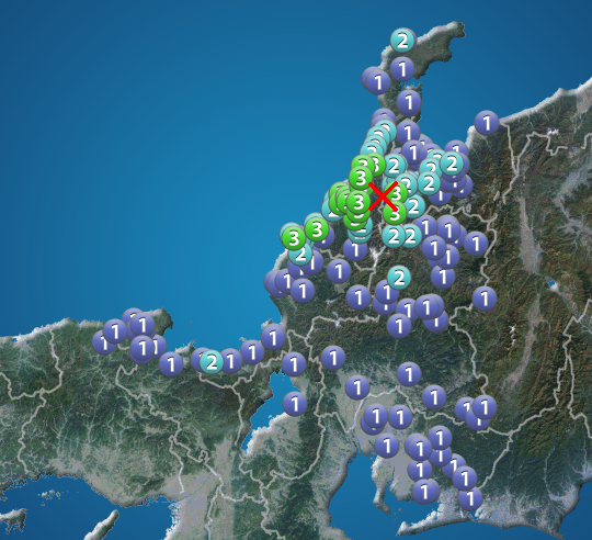 福井県・富山県・石川県で震度3の地震発生