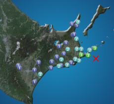 道東で震度3の地震発生