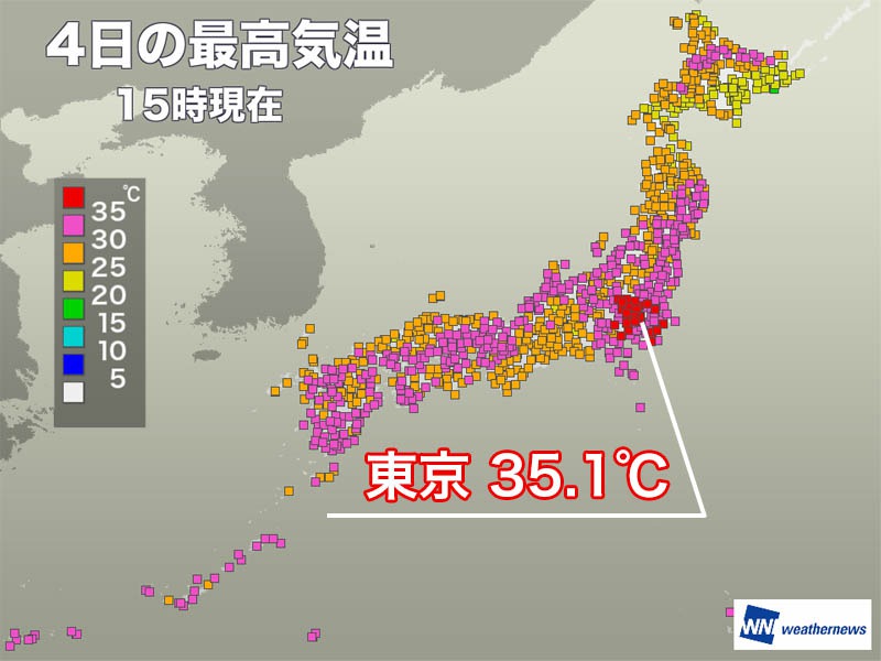 東京で6日ぶりに猛暑日　北海道でも30℃を超える