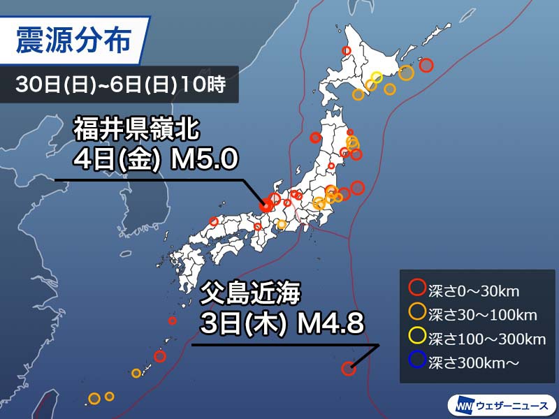 週刊地震情報 2020.9.6　4日(金)福井県で57年ぶりの最大震度5弱の地震