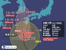 台風10号が瞬間風速60m/s以上で接近　九州は明日7日(月)にかけ厳戒態勢