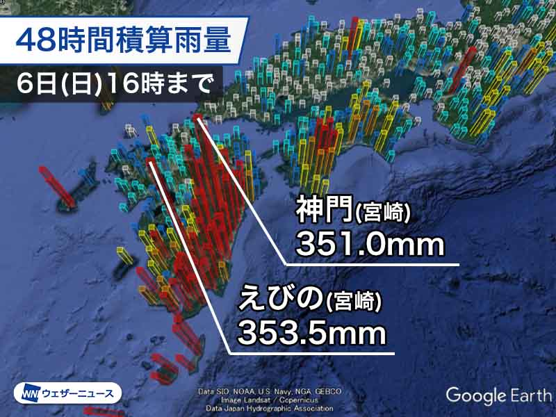 台風10号　宮崎県内で300mm以上の雨　一部河川で氾濫危険水位超える