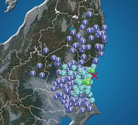 茨城県で震度3の地震発生