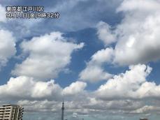 東京の空には夏と秋が混在　午後は夏の雲が優勢になり雷雨も