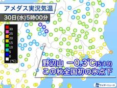 長野・野辺山でこの秋全国初の氷点下　東京も15℃を下回る