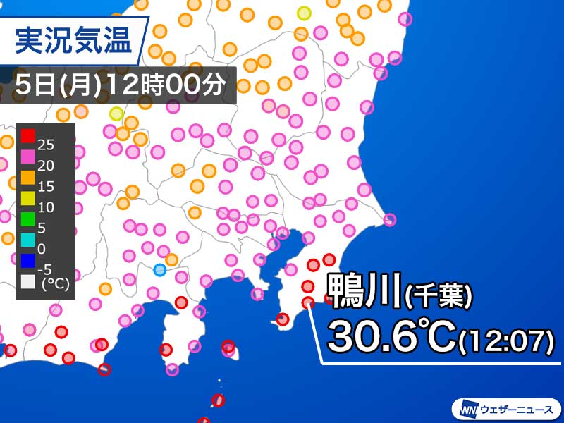 関東で久々に真夏日　千葉・鴨川で30.6℃を観測