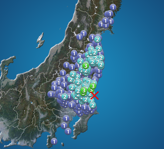 福島県・茨城県で震度3の地震発生