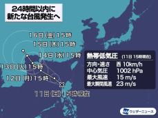 24時間以内に台風発生へ　15号と同様に南シナ海を西に進み日本に影響なし