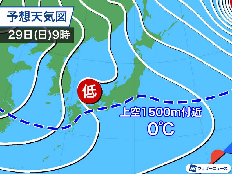 寒気がジワジワと南下　29日(日)朝は全国的に冷え込む