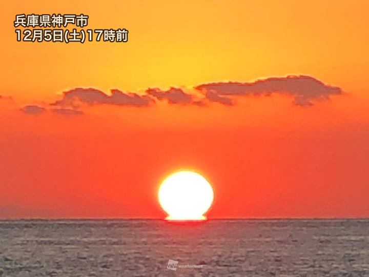 東海から西日本の広い範囲で「だるま夕日」　今夜は冷え込みに注意