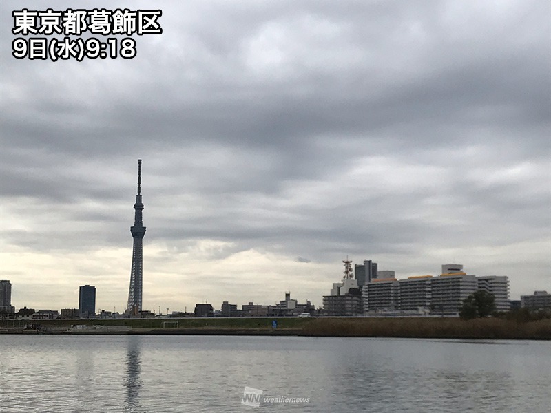 東京など関東はヒンヤリ曇り空、午後もあまり気温上がらず寒い