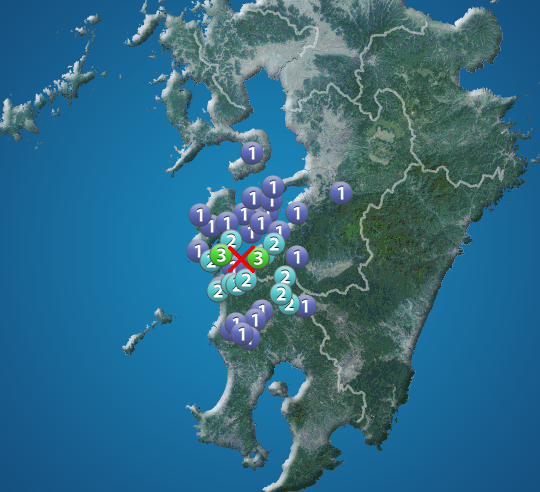 鹿児島県・熊本県で震度3の地震発生