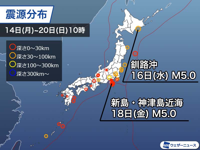 週刊地震情報 2020.12.20　伊豆諸島・利島で18日(金)に震度5弱　震度3以上の地震が相次ぐ