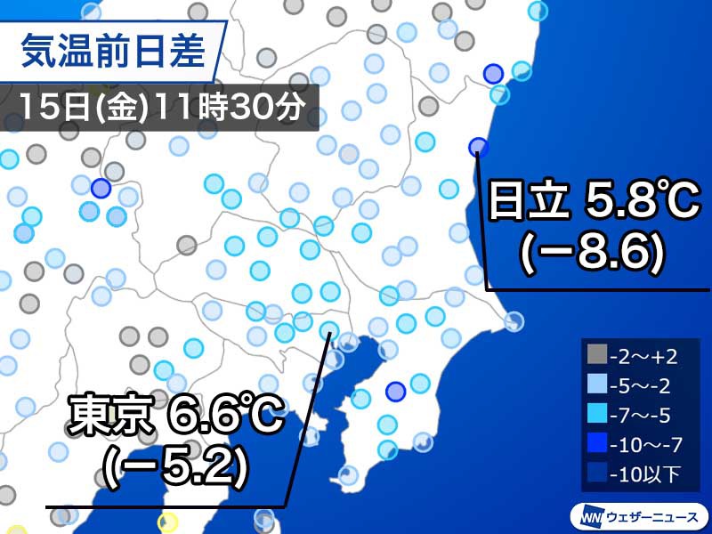 関東は春の陽気から真冬に戻る　東京など午後も10℃に届かず