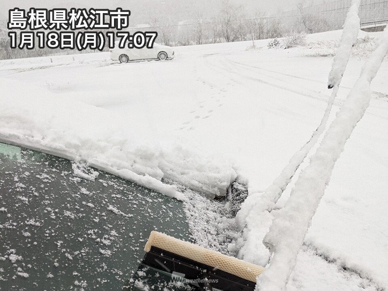 島根で積雪急増、今後は活発な雪雲が北陸へ