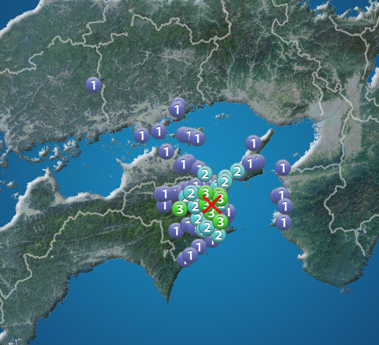 徳島県で震度3の地震発生