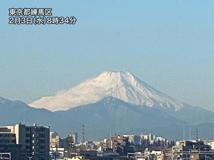 東京都心から富士山がクッキリ　空気カラカラで乾燥している証拠