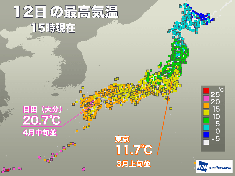 春の日差しで気温上昇　九州では20℃超のところも