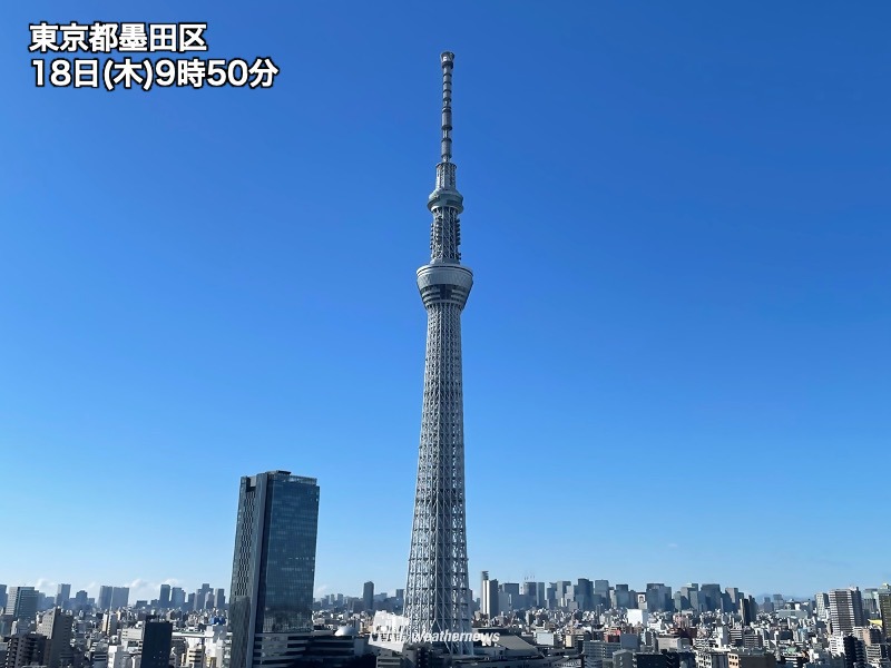 青空でも空気冷たい　東京は10℃に届かない予想