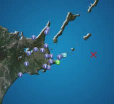 道東で震度3の地震発生