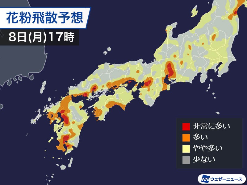 天気回復とともに西日本は花粉が飛散　帰宅時は室内に持ち込まないよう注意