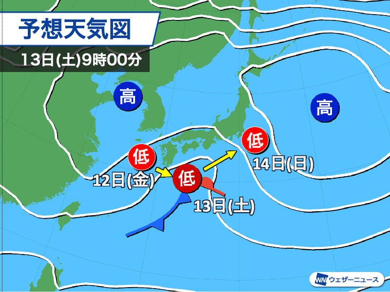 週末は西日本から東日本で雨　南岸低気圧でも気温は高め