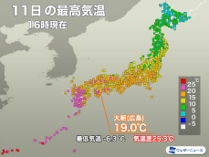 真冬の寒さから暖かな陽気へ　明日朝は冷え込み緩む